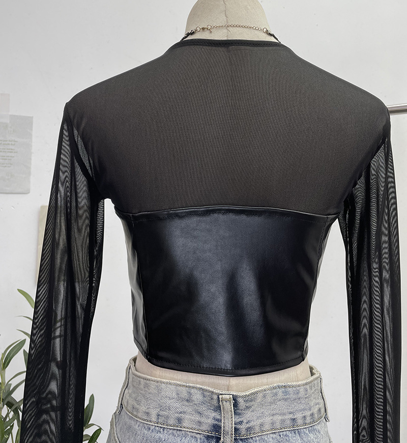 Mixed Material Square Neck Full Sleeve T-shirt