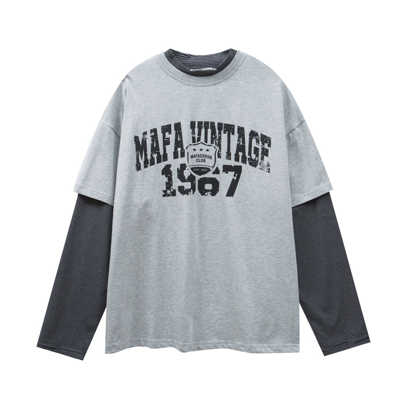 Gender Neutral Oversized Typography Layered Crew Collar Sweater