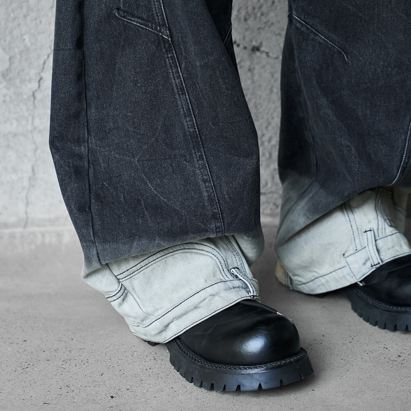 Street Style Retro Deconstructed Patchwork Designer Jeans, High-Quality Unique Design Knife-Style Pants