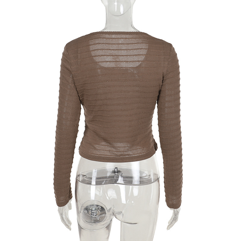 Plain Tailored Angular Neckline Full Sleeve Stretch Blouse