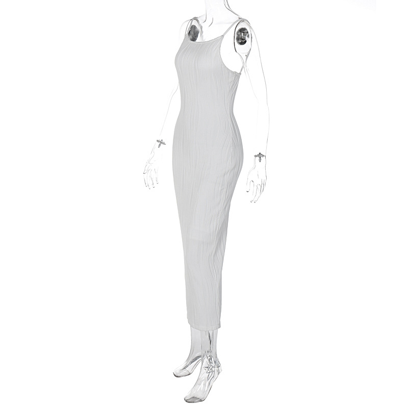 Open Back Sleeveless Collarless Polyester Mid Waist Dress