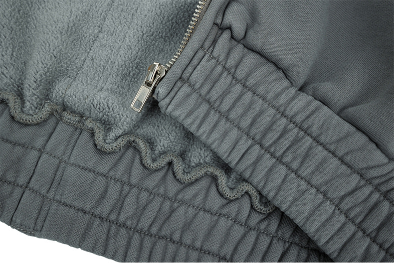 Utility Distressed Cotton Insulated Full-Zipper Embroidery Hoodie