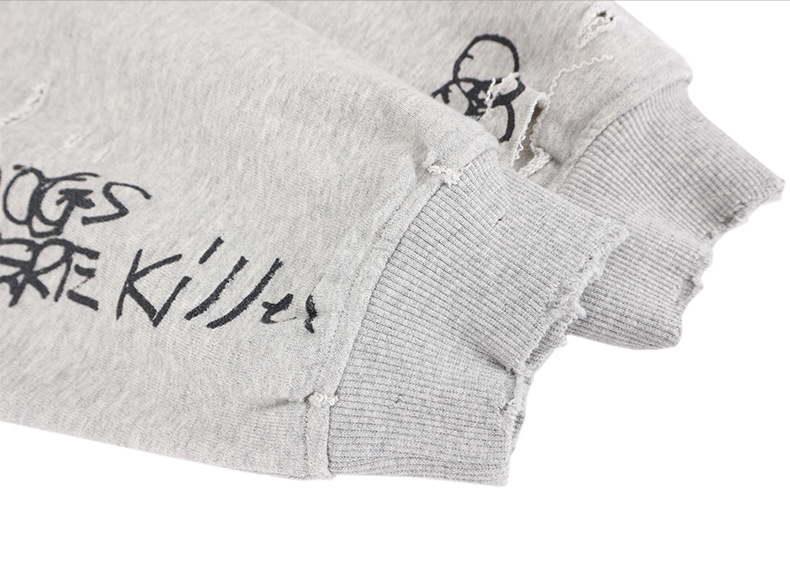 Faded Distressed Loop Denim Destroyed Retro Crewneck Sweatshirt Men Loose Fit