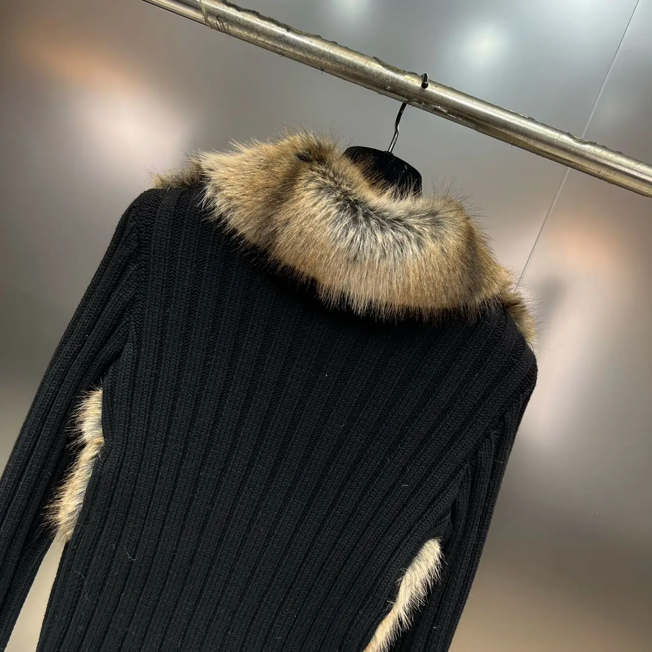 Faux Fur Paneled Zip Cardigan