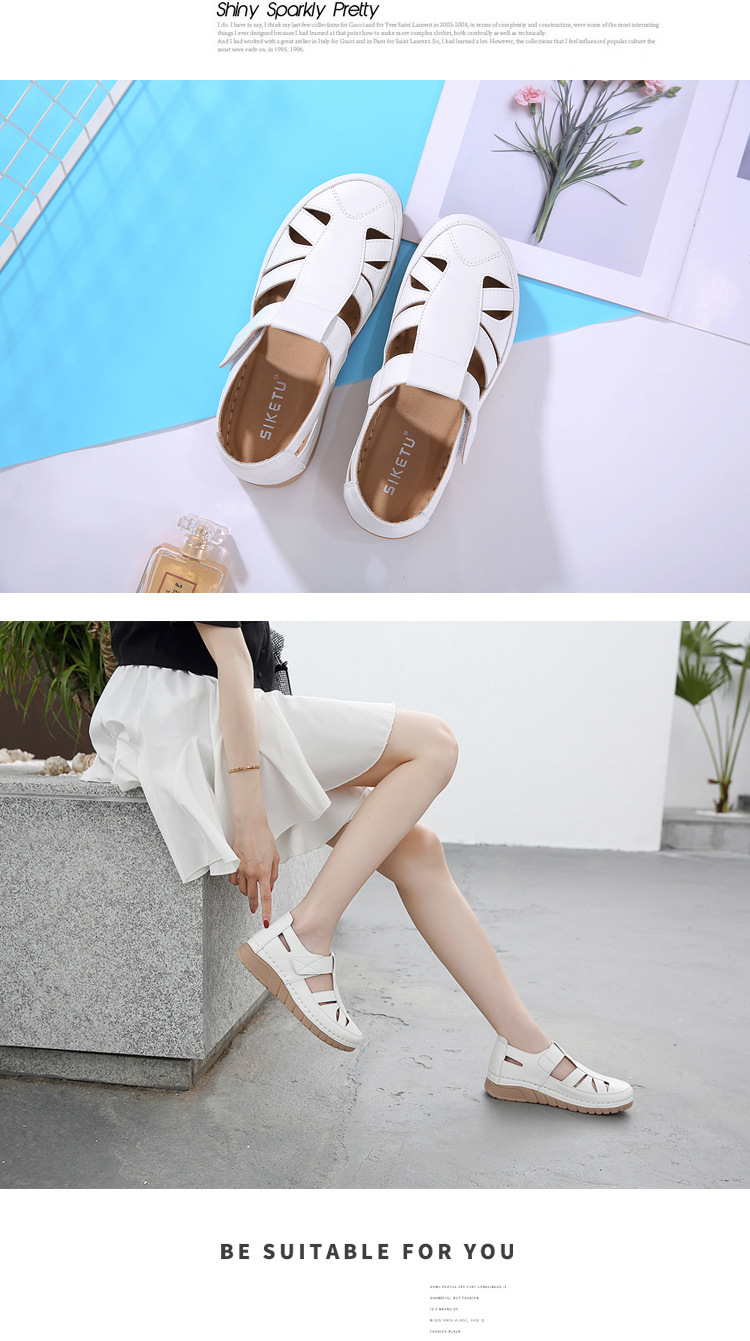 Single shoe slope with car stitching lightweight Velcro hollowed out mom's shoes
