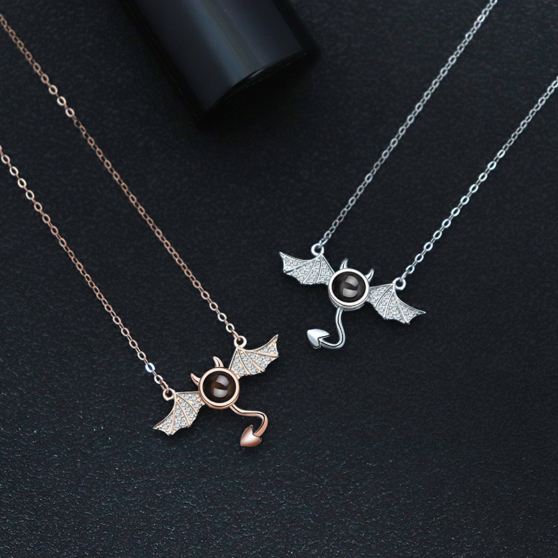 100 languages I love you, projection necklace, female demon, niche European and American design, collarbone chain jewelry