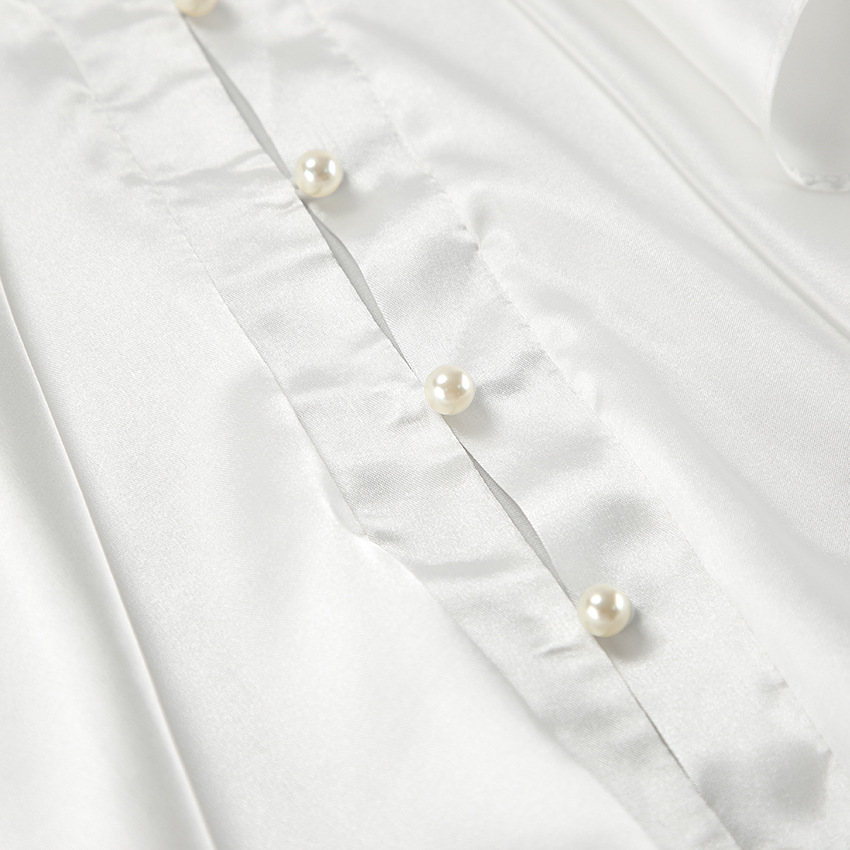 Relaxed Fit Flounce Hem Mandarin Neck Shirt