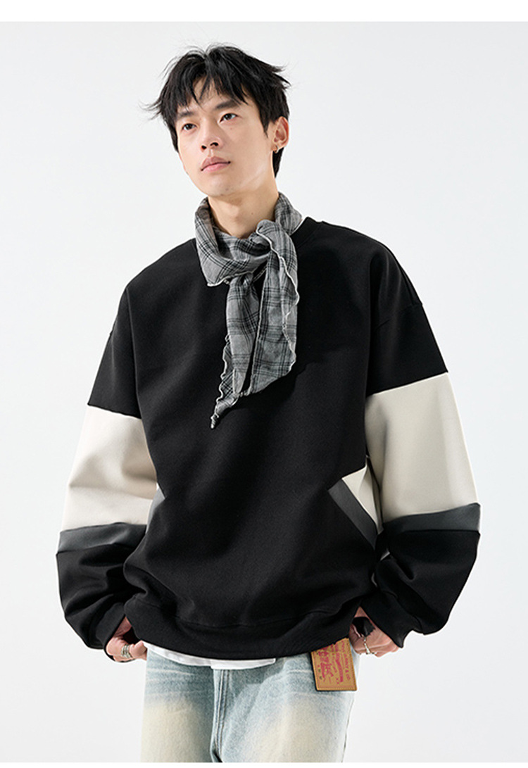 American Relaxed Two-Tone Patchwork Hoodie