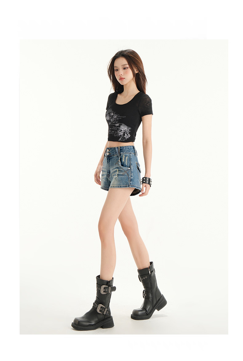 High-Waisted Distressed Denim Shorts for Women Arrival Elastic Outerwear Slimming A-Line Mini Skirt Hot Pants
