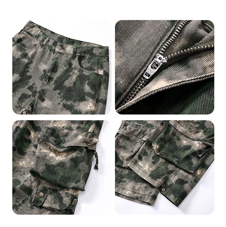 Women's Work Pants Camouflage Multi-Pocket Loose Wide-Leg Denim Trousers
