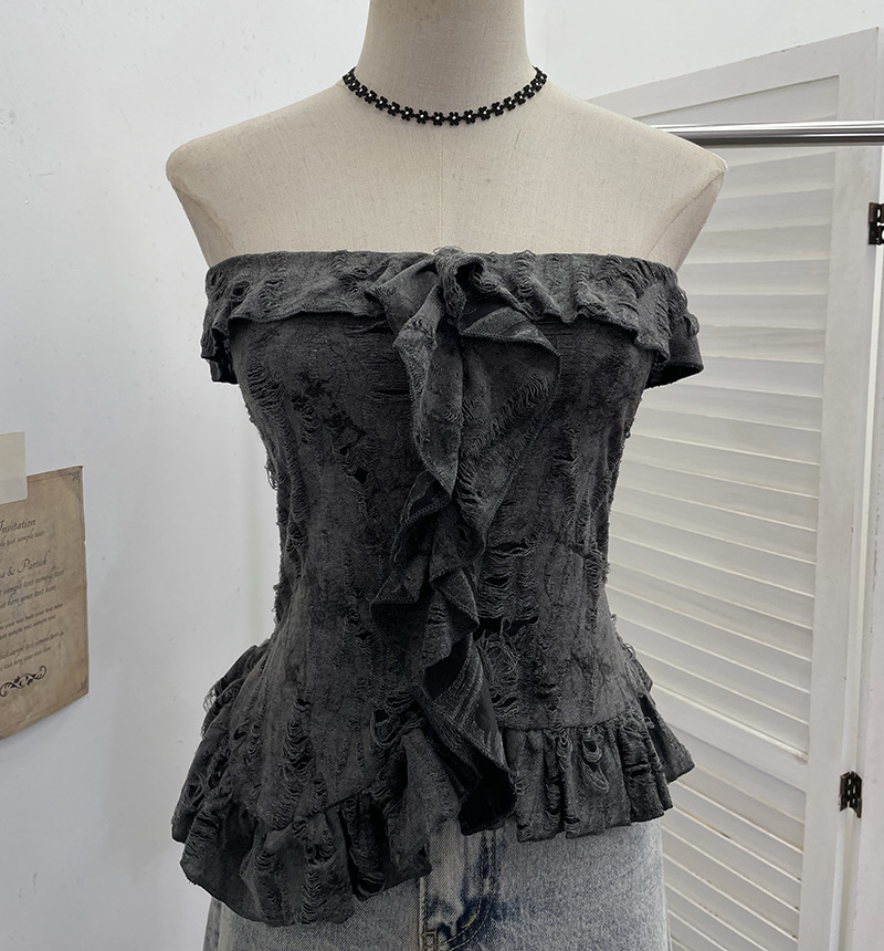 Ombre Asymmetrical Distressed Frilled Bandeau Vest