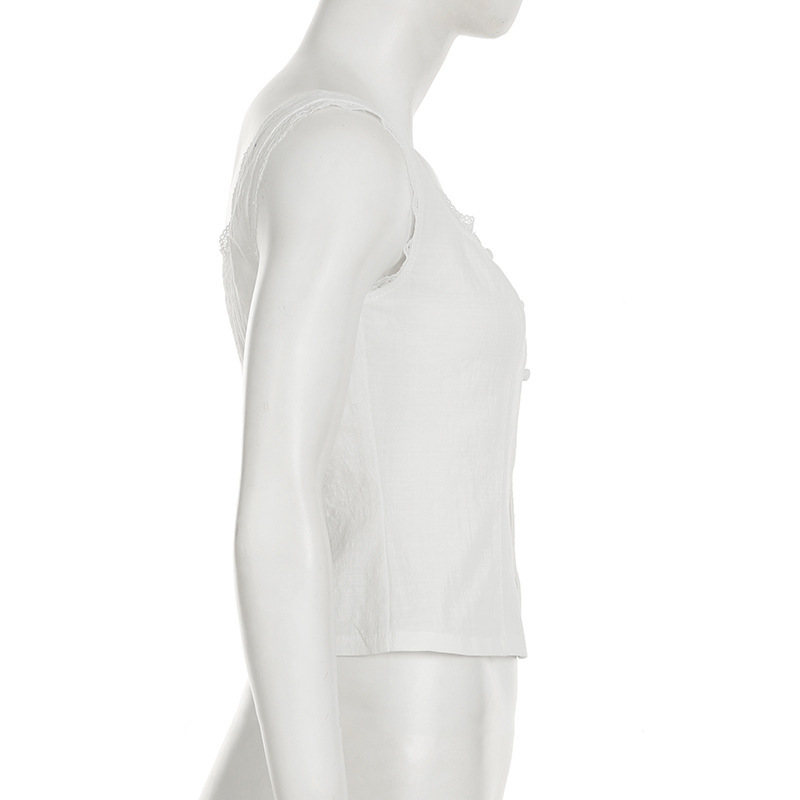 Geometric Neckline Eyelet Closure Paneled Vest