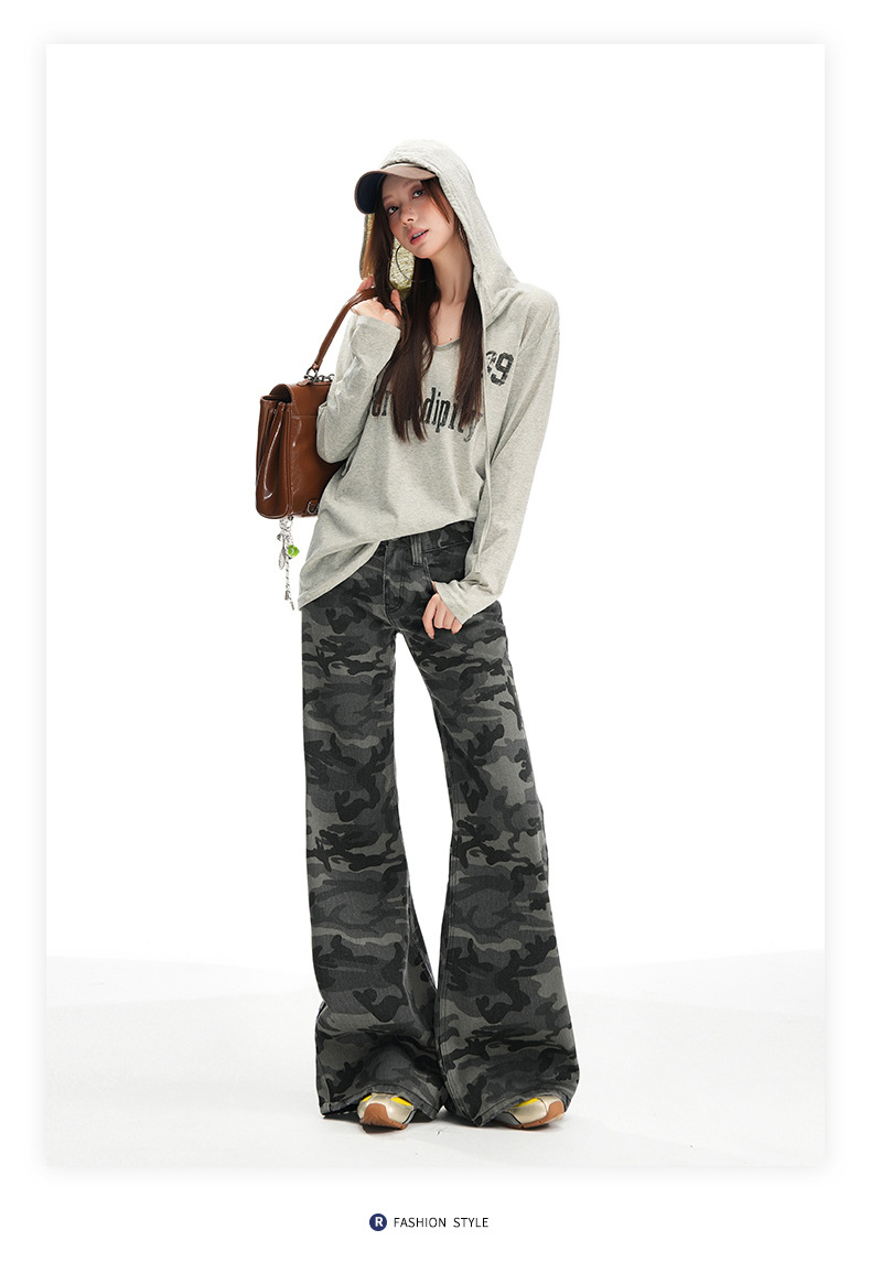 Women's Camouflage Flared Jeans Low Waist Pants
