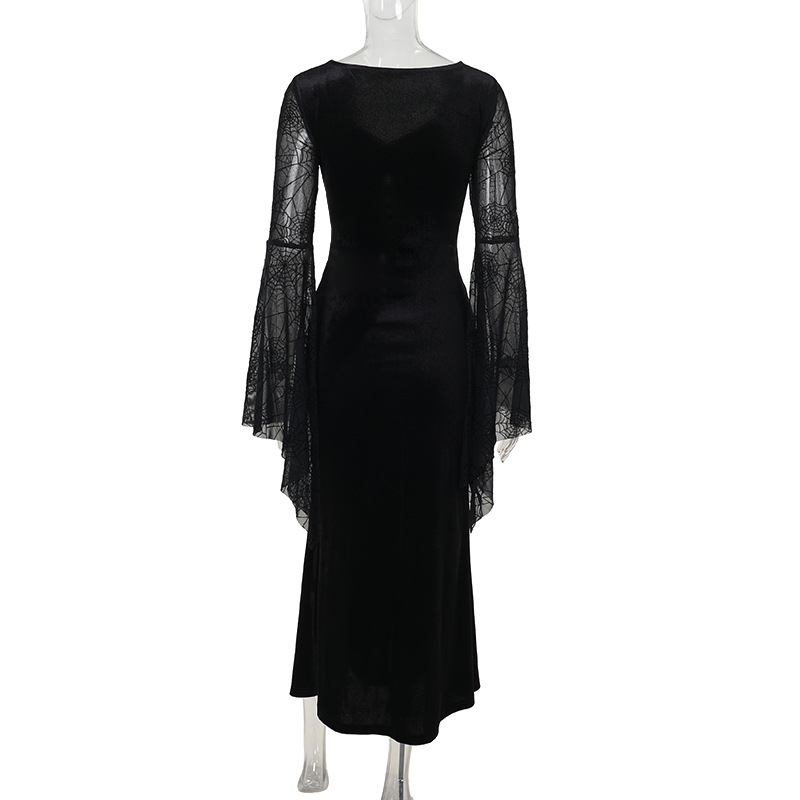 V-Neck High-Waist Spider Web Print Long Pencil Dress