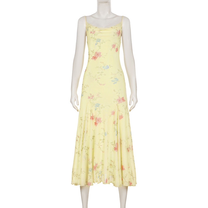 High Waist Draped Garden Print Maxi Dress