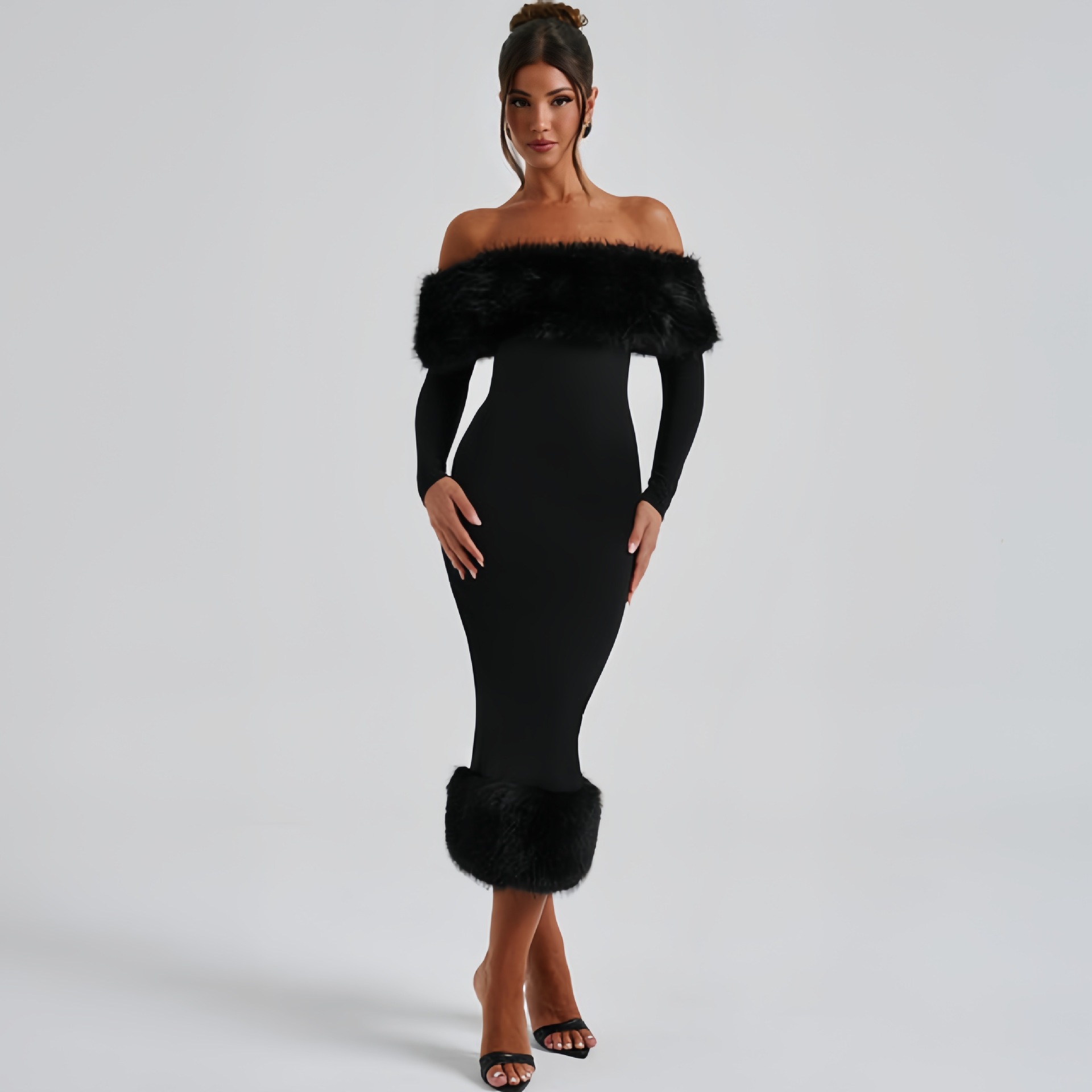 One neck long sleeved temperament slim fit dress