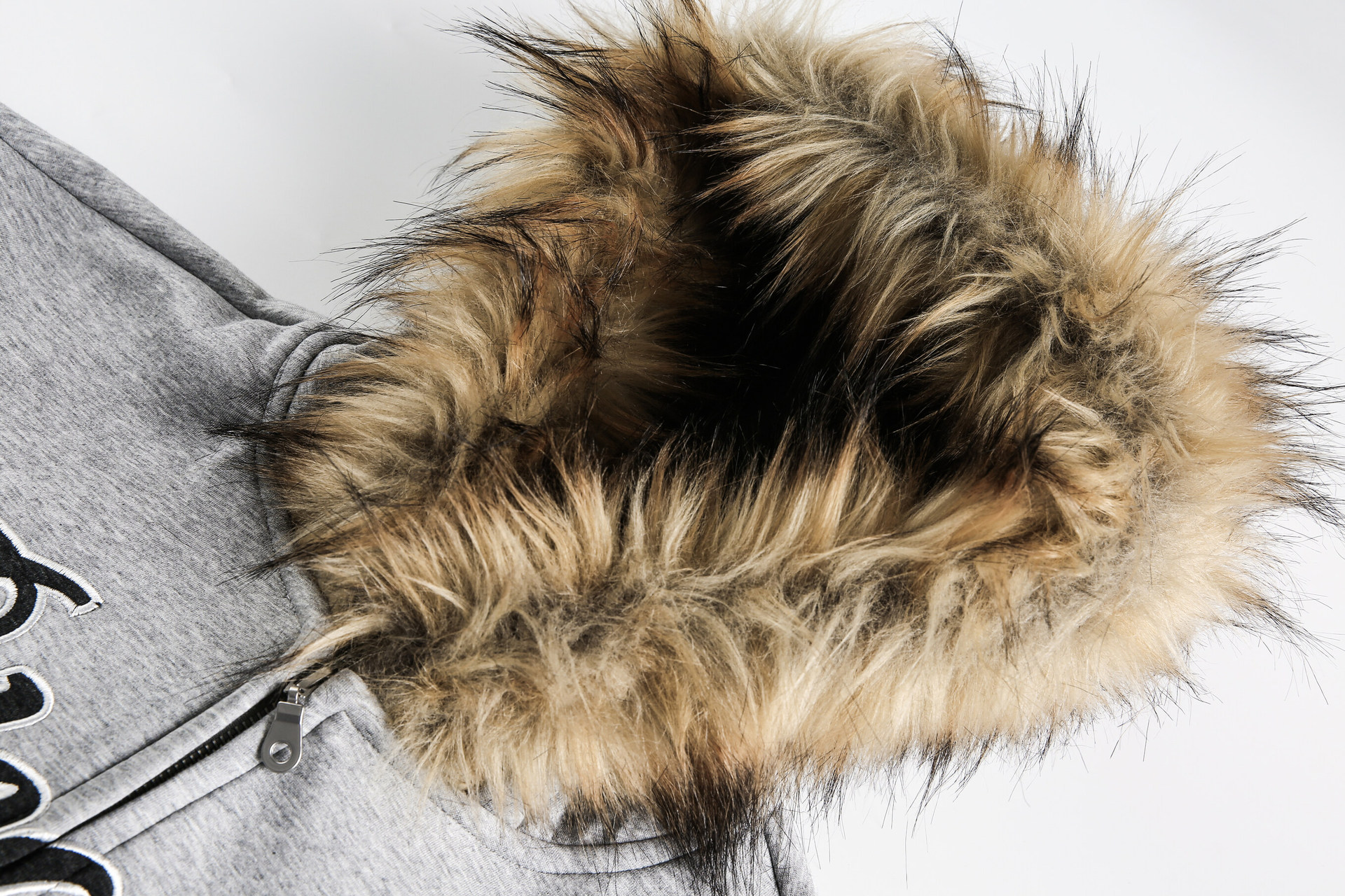 Detachable fur collar spliced zipper hoodie