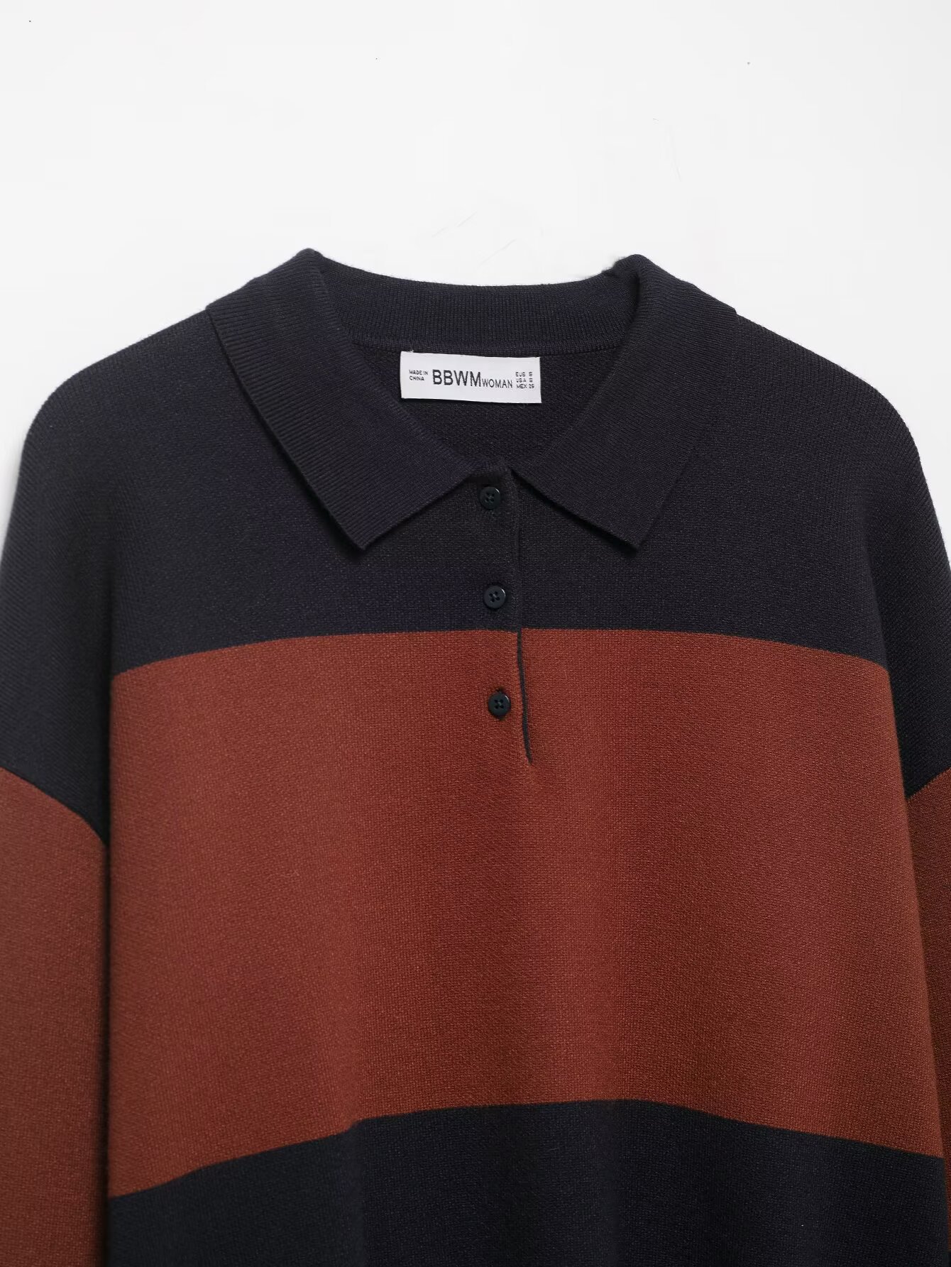 Striped polo shirt collar knit sweater