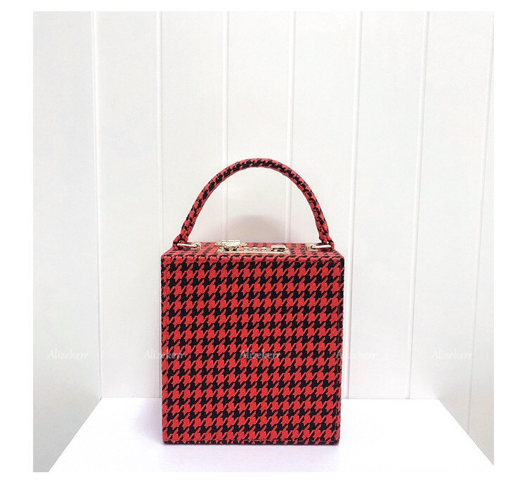 With Code Lock Houndstooth Box Shoulder Bag New Elegant Korean Purses And Handbags Female Big Square Crossbody Retro Bag