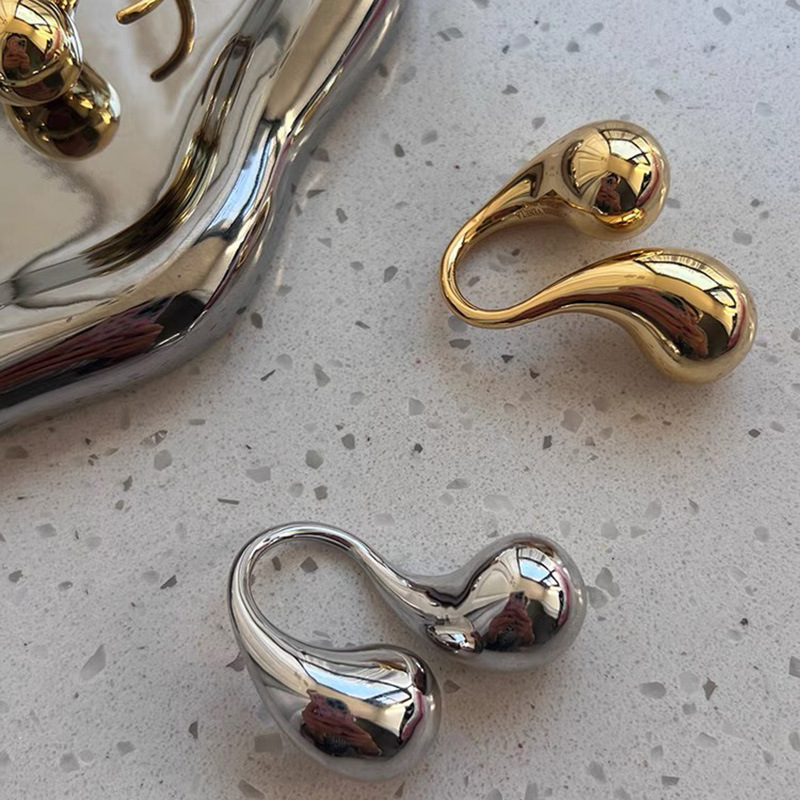 Chunky Metal Double Water Drop Brass Open Rings for Women Men European American Unique Punk Hip-hop Jewelry Accessories