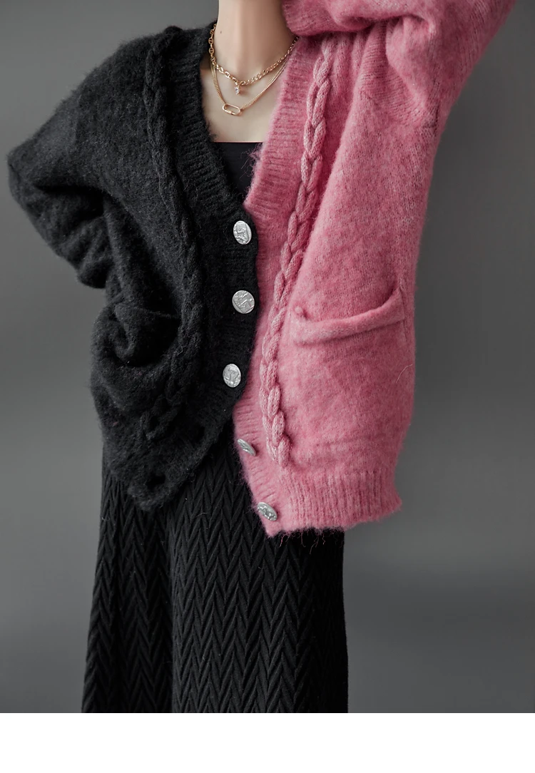 Ladies Colorblock Chunky Oversized Knitted Cardigan