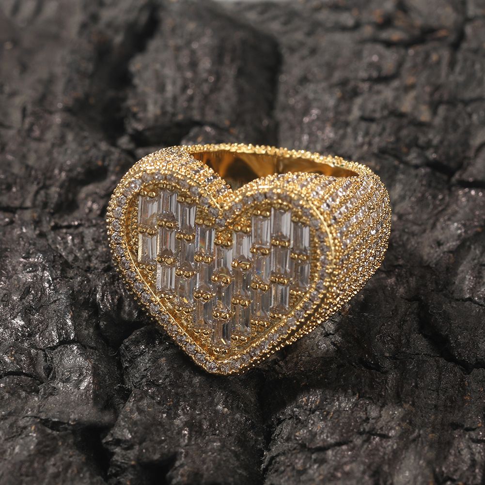 European and American style jewelry, street trendy people, high-end feeling rings, personalized hip-hop new T-shaped love zircon