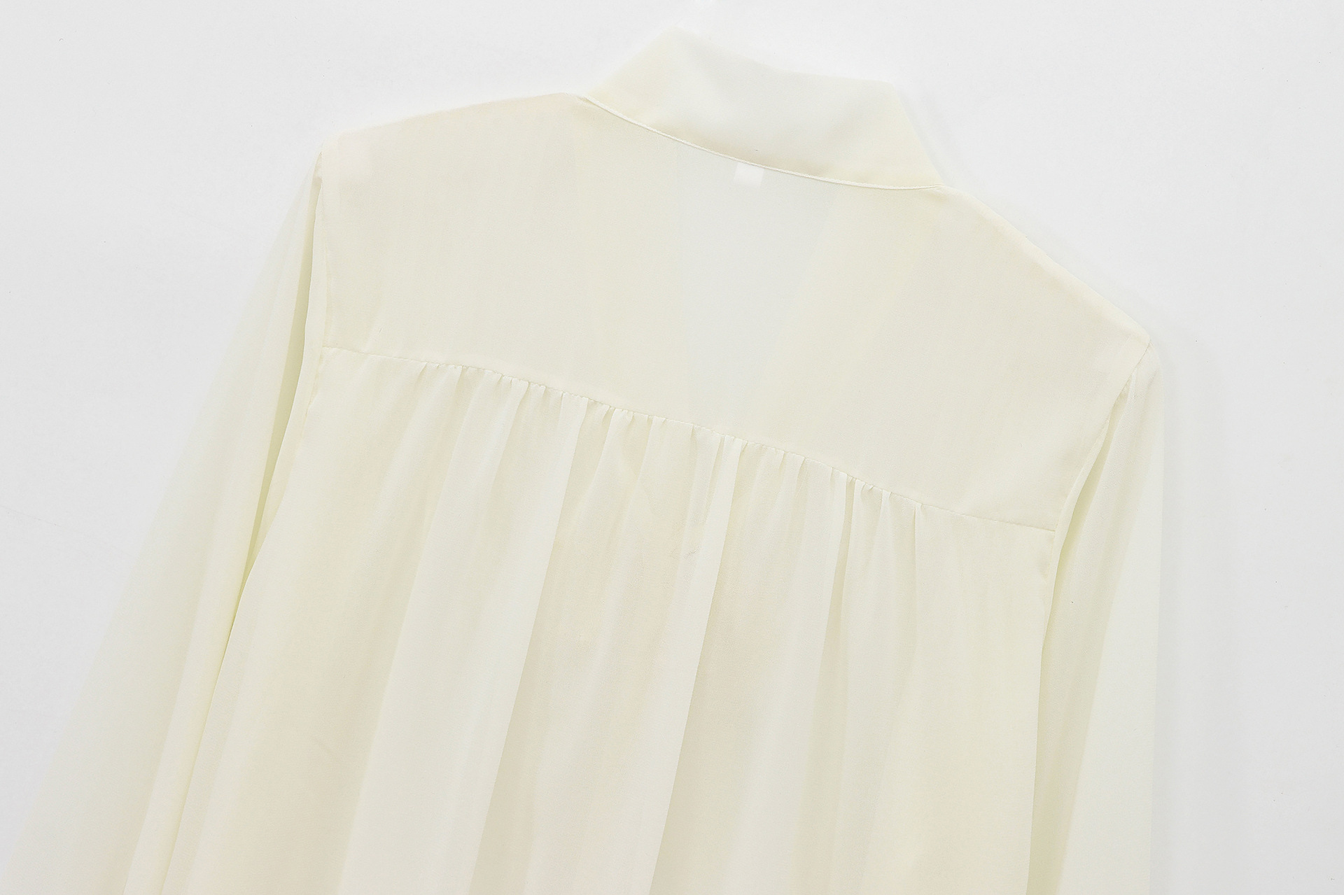 Solid Sheer Textured Plunge Ribbon Tie Shirt
