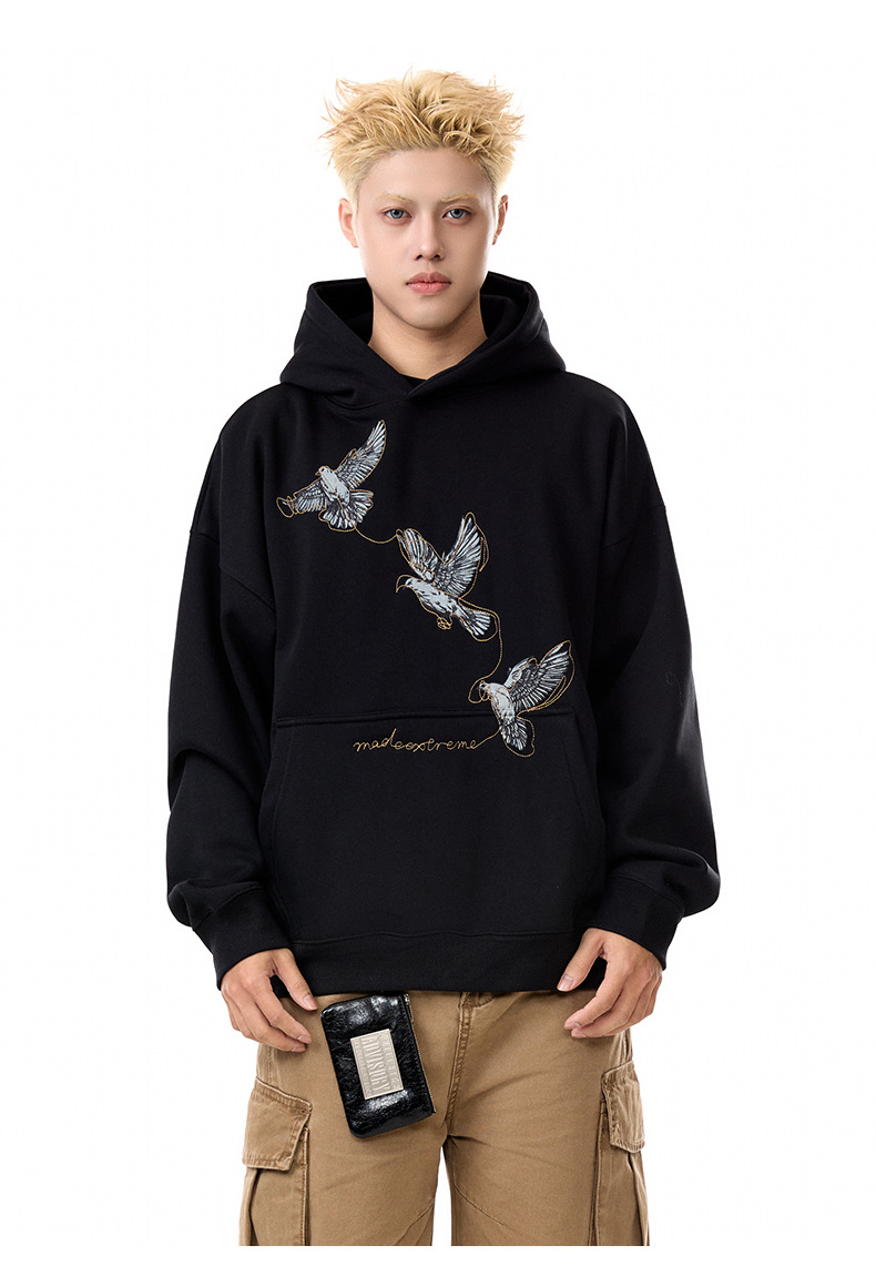 Cotton Blend Loose Fit Bird Graphic Hoodie