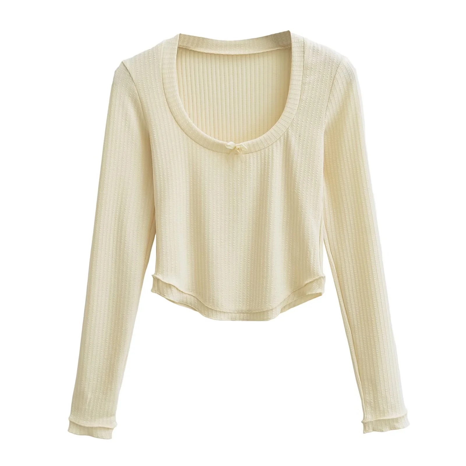 Cotton Crew Collar Full Sleeve Fitted Ribbon T-Shirt
