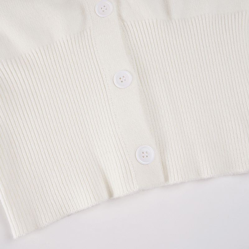 Plain Slim-Fit Core-Spun Yarn Plunge Cropped Cardigan
