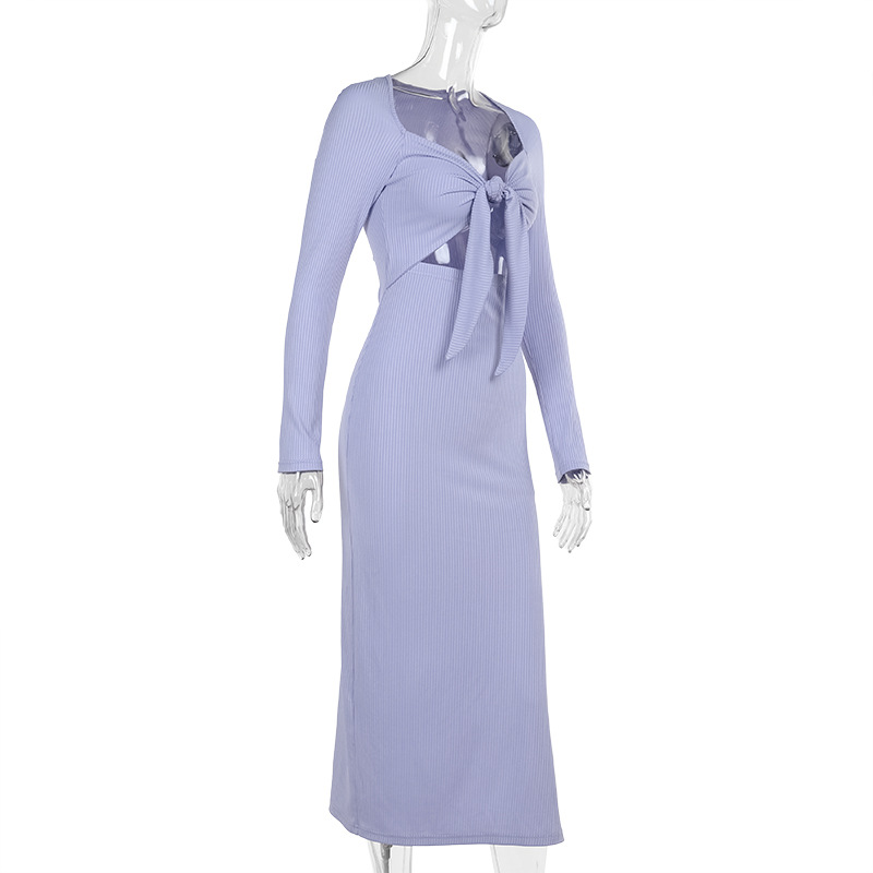 V-Neck Cutout High-Waist Full-Sleeve Side Split Pencil Dress