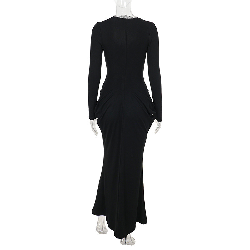 Plunging Neckline Long Sleeve Bodycon Dress
