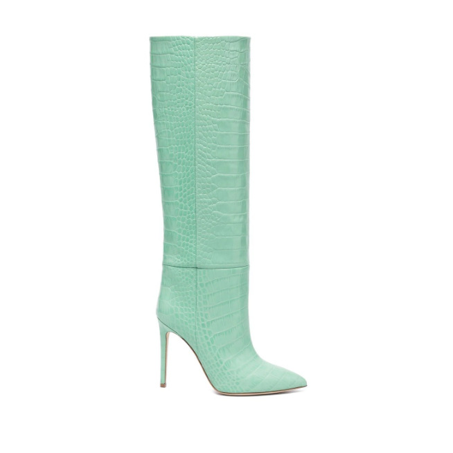 Women's High Boots Crocodile Print Slip-on Long Boots Women Sexy High Heels Designer Shoes Stiletto Concise Demonia Boots