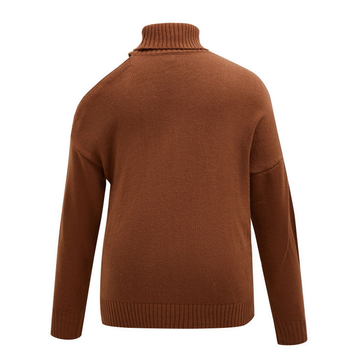 Ladies Plain Relaxed Crossover Roll Neck Acrylic Sweater