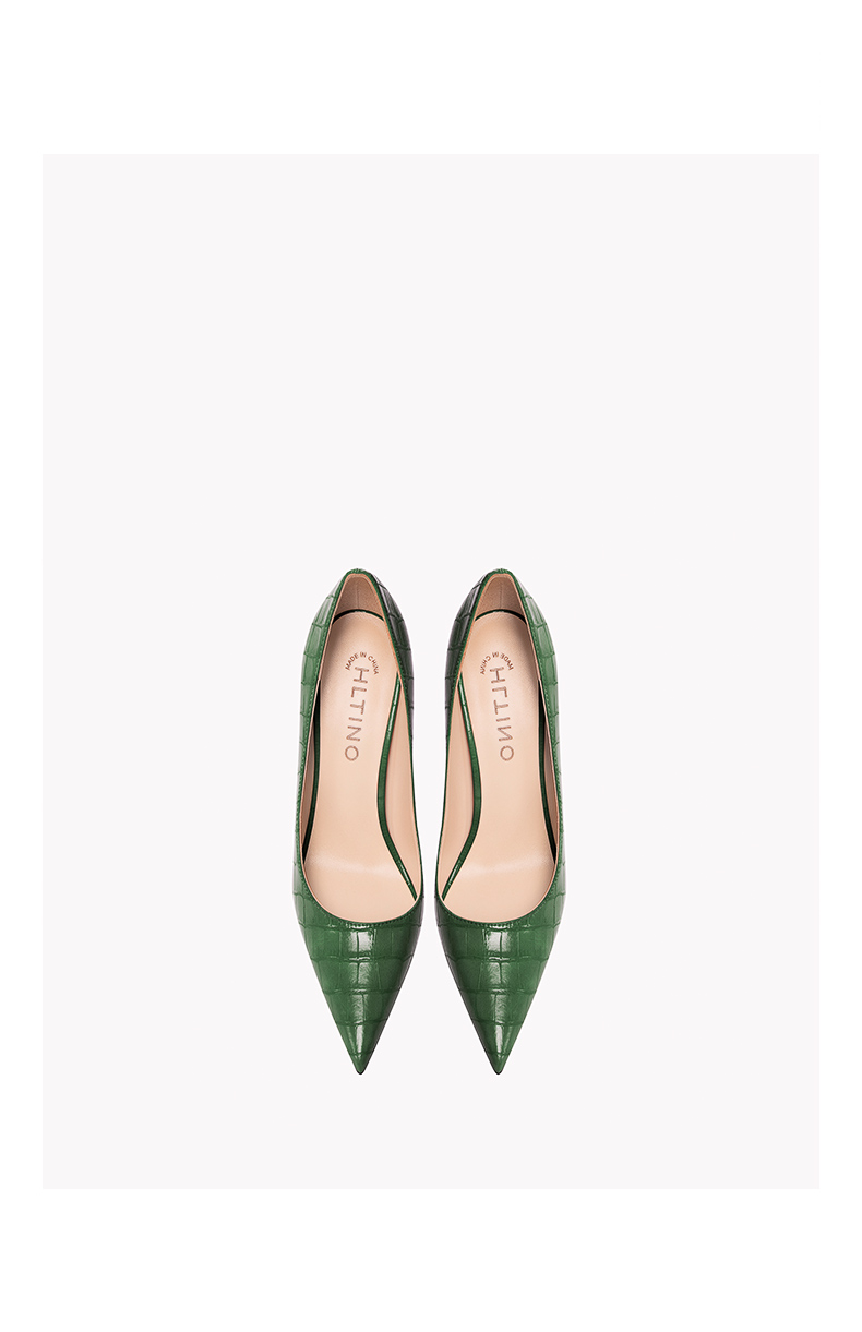 Early Autumn New Pointy High Heel Shoes Women's Thin Heel Shallow Patent Leather Single Shoes French Texture Large Green Shoes
