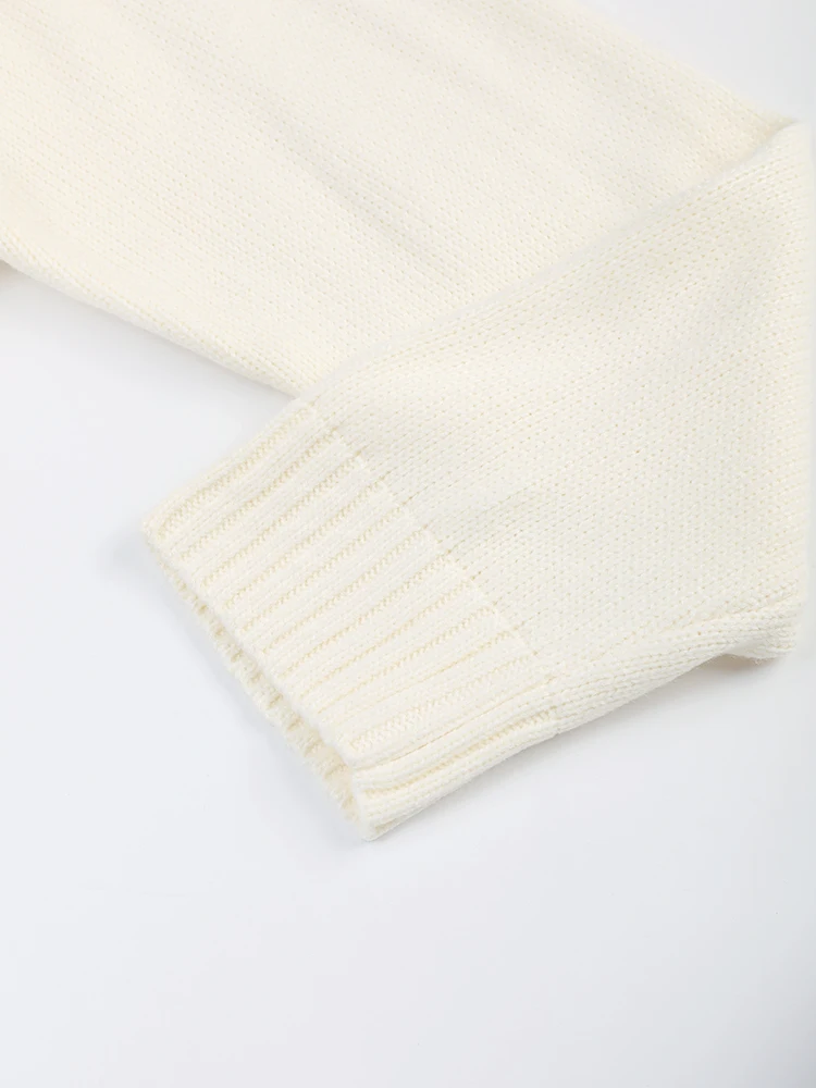 Ladies Ivory Fringe Relaxed Crew Sweater