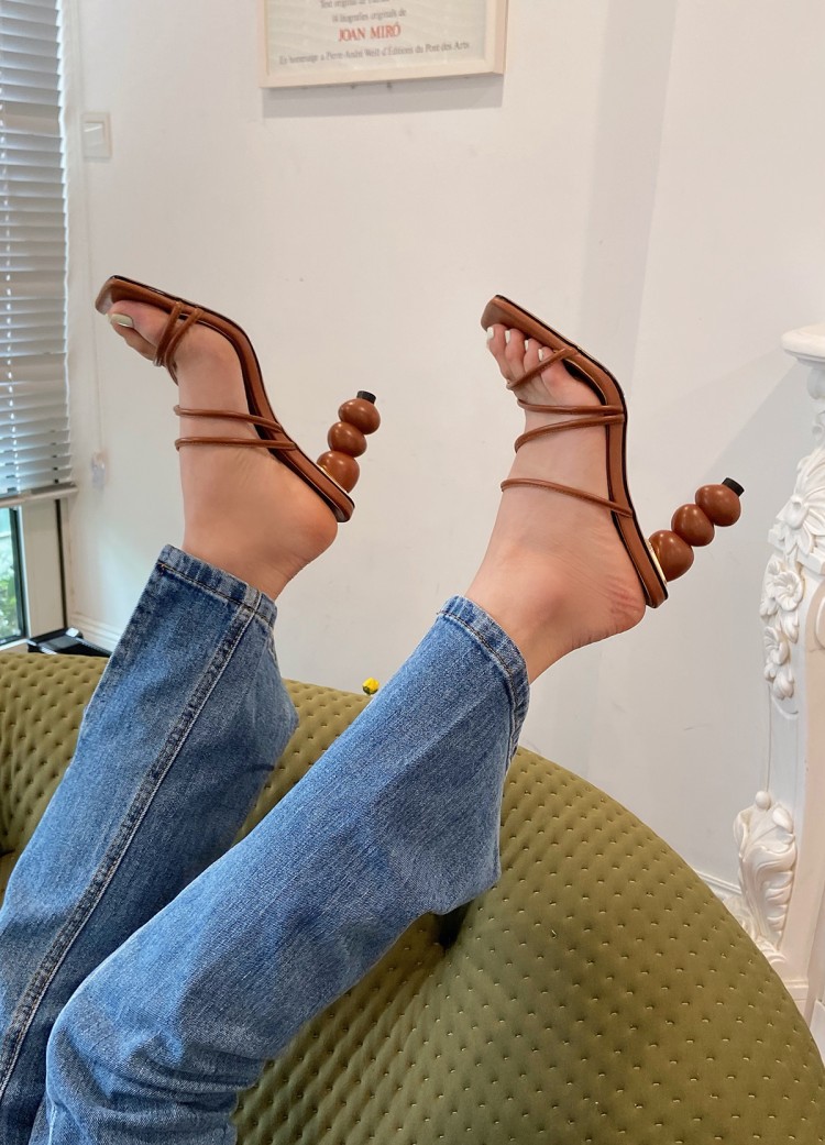 Simple Square Toe Straight Gourd High Heel Mules Women's Ball Ball Round Heel Sandals