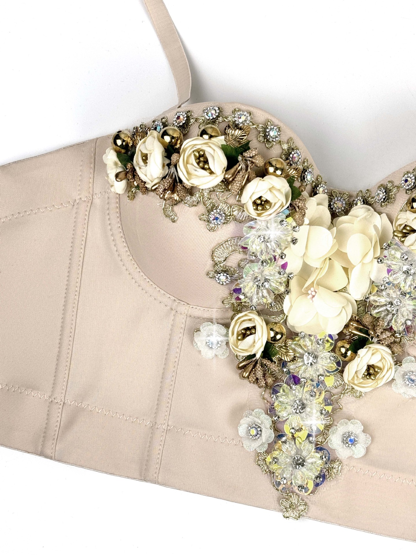 European and American Style Three-dimensional Flower Rhinestone Beaded Corset Fashion Luxury Sexy Outerwear Bone Strap Top
