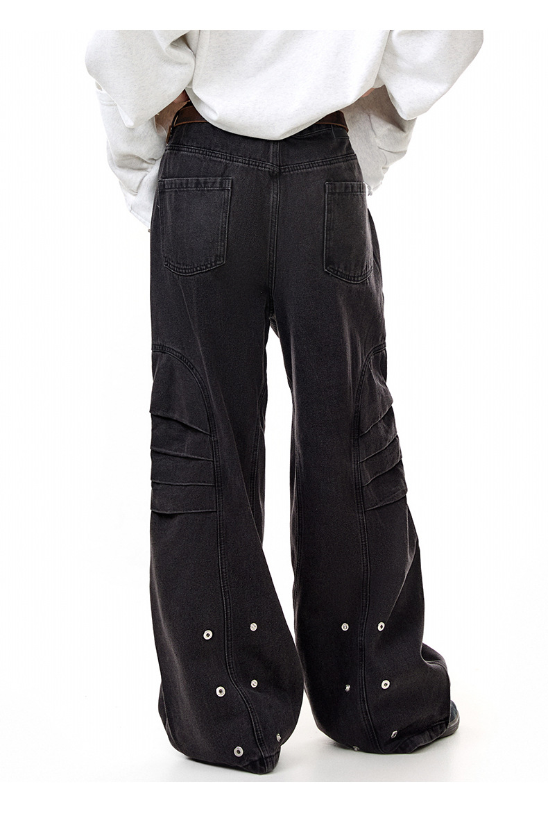 Street Retro Unique Folded Structured Casual Denim Trousers