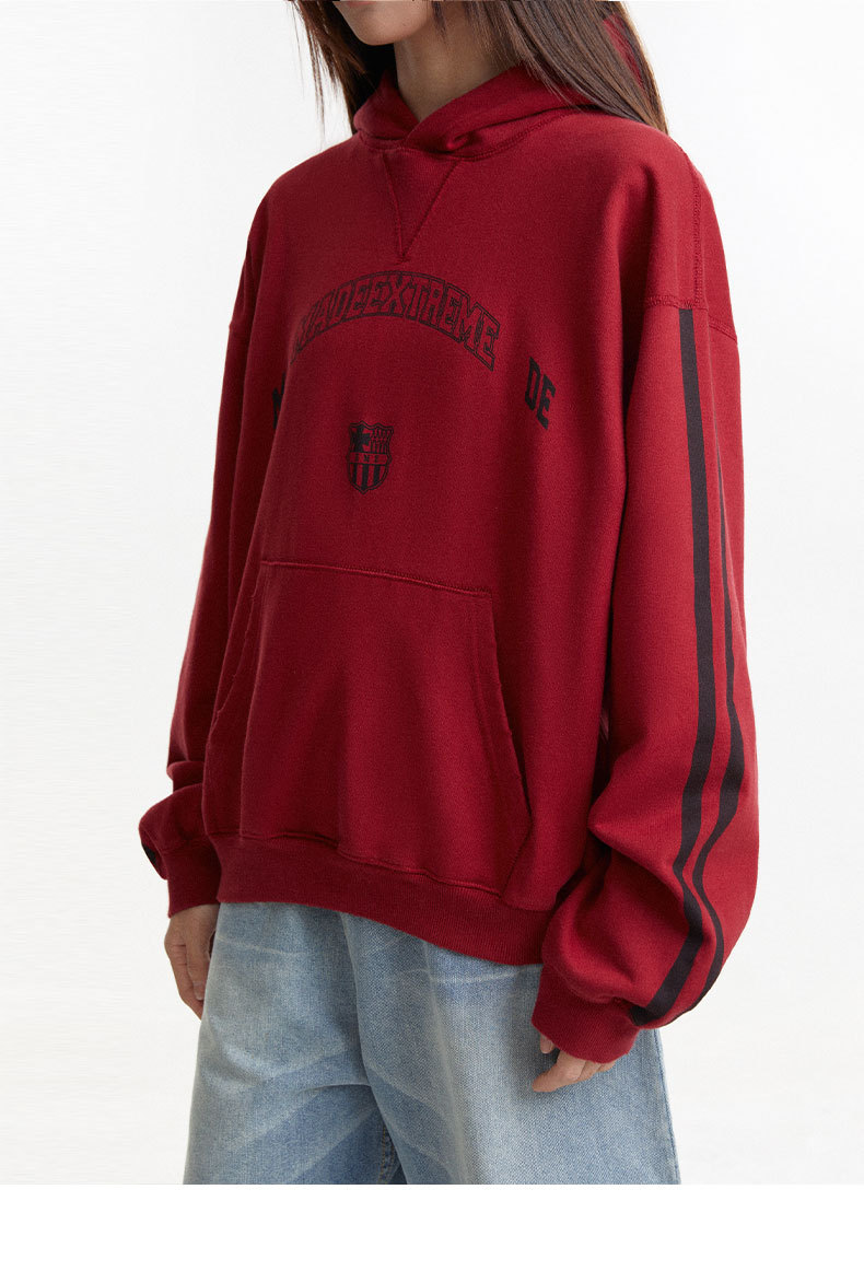 Vintage Letter Print Loose Fit Casual Hooded Sweatshirt
