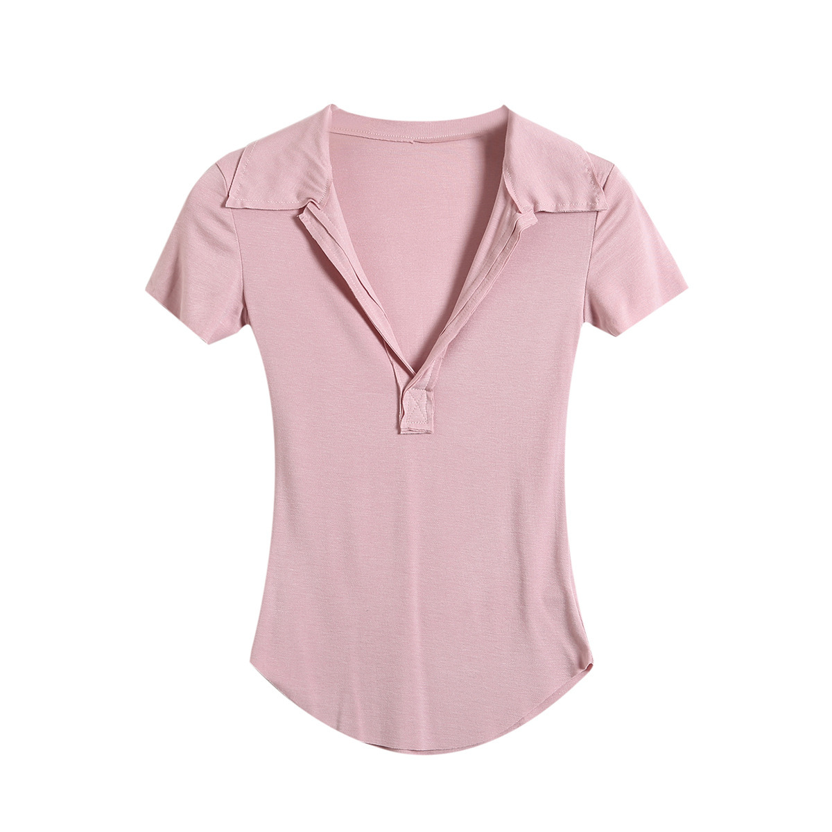 Plain Spandex Plunge Frayed Rounded Slim Tee