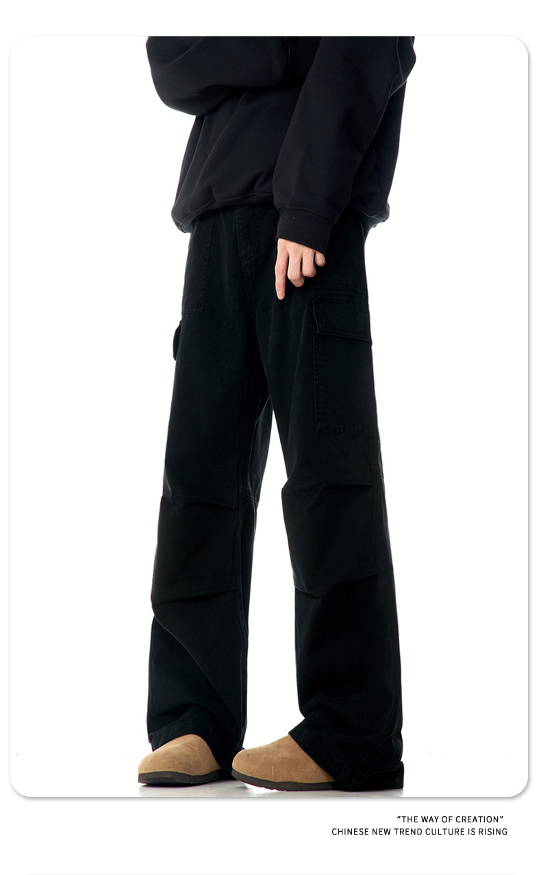 Faded Vintage Pleated Trendy Loose Fit Straight Leg Wide Leg Casual Trousers for Men and Women