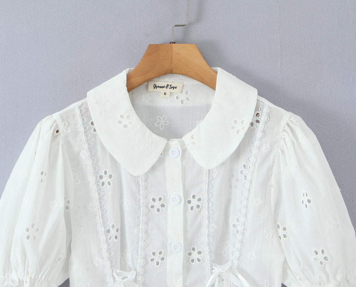 Ruffle Peter Pan Cutout Puff Top