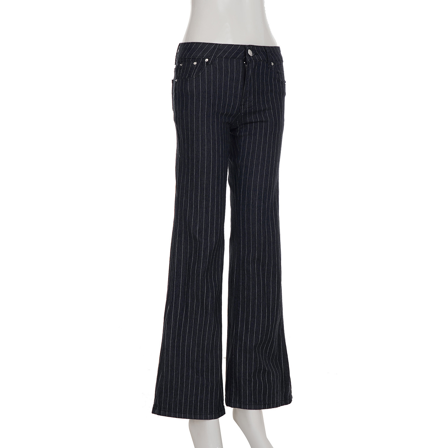 Striped contrasting horn slightly spicy low waist straight leg denim