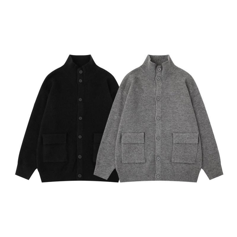 Twin Pouch Mock Neck Ribbed Vintage Cardigan