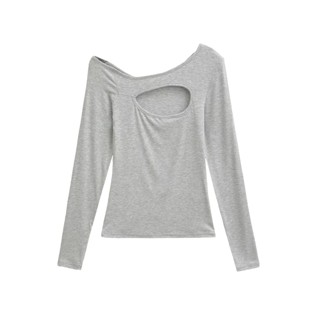 Ladies Daring Wrist-Length Bardot Keyhole T-Shirt