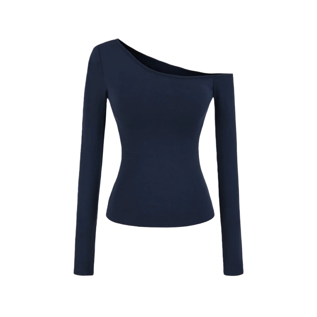 Slim Fit Wrist-Length Plain Slant-Neck Bra-Cup Blouse