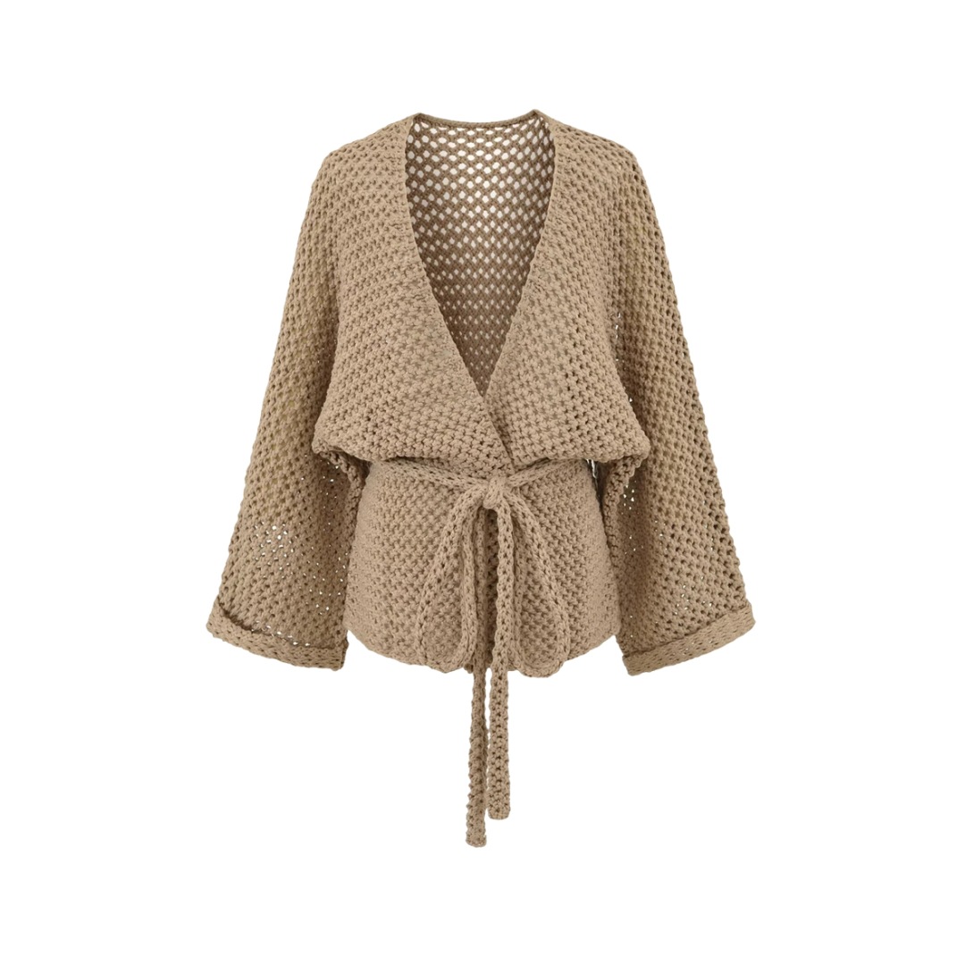 Lazy V-Neck Long Sleeve Plain Cardigan