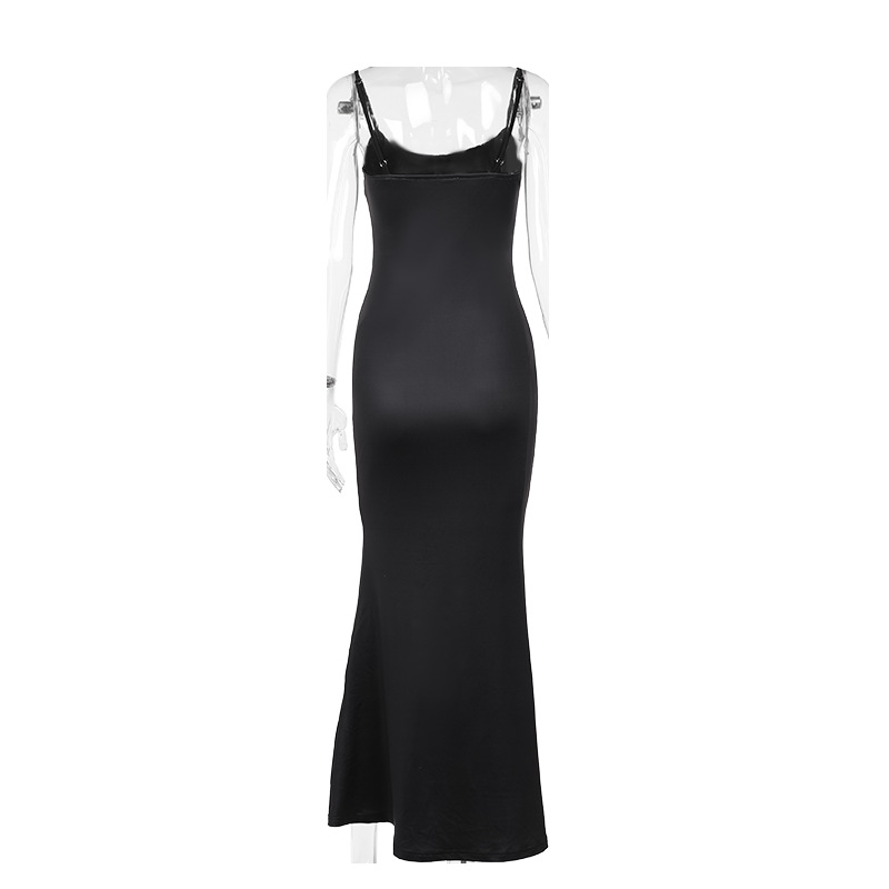 U-Neck Sleeveless Patterned Strap Stretch Skirt