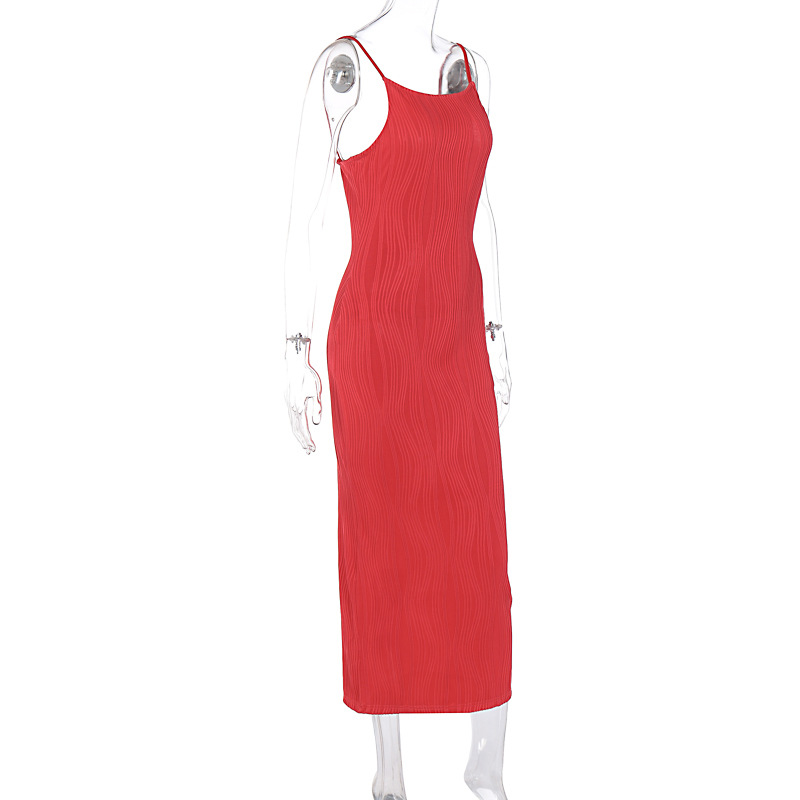 Open Back Sleeveless Collarless Polyester Mid Waist Dress